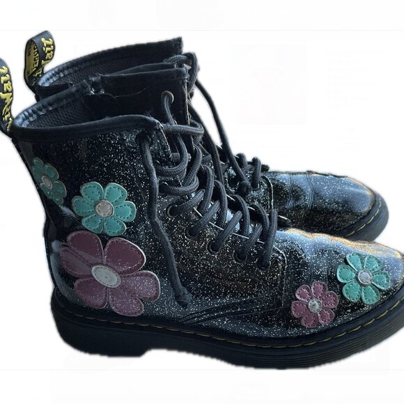 Doc Marten “1460 Airwair” Cosmic Glitter Black Patent Pink & Blue Flowers EU 34 - Picture 2 of 5